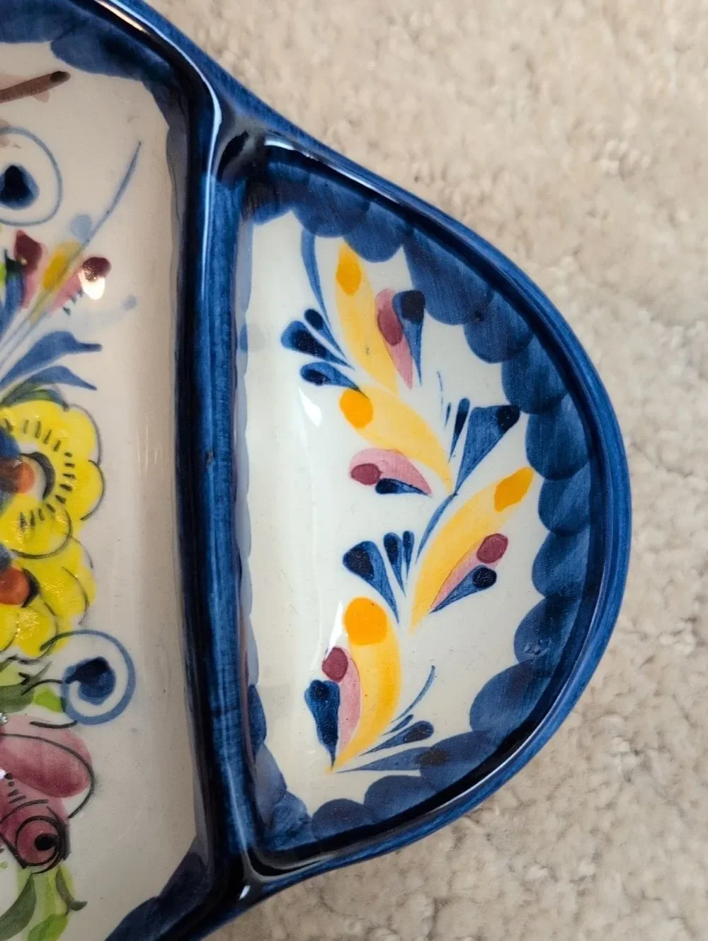 Faireal Portuguese Hand-Painted Floral Ceramic Olive Dish Vintage